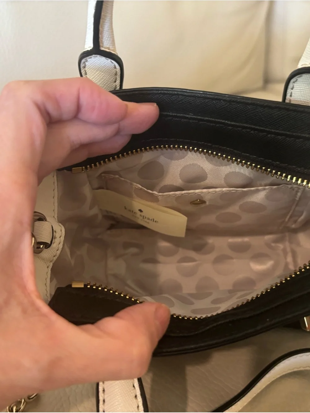 kate spade Black and White Mini Satchel with Gold Chain